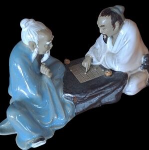 Vintage Ceramic Asian Men playing chess